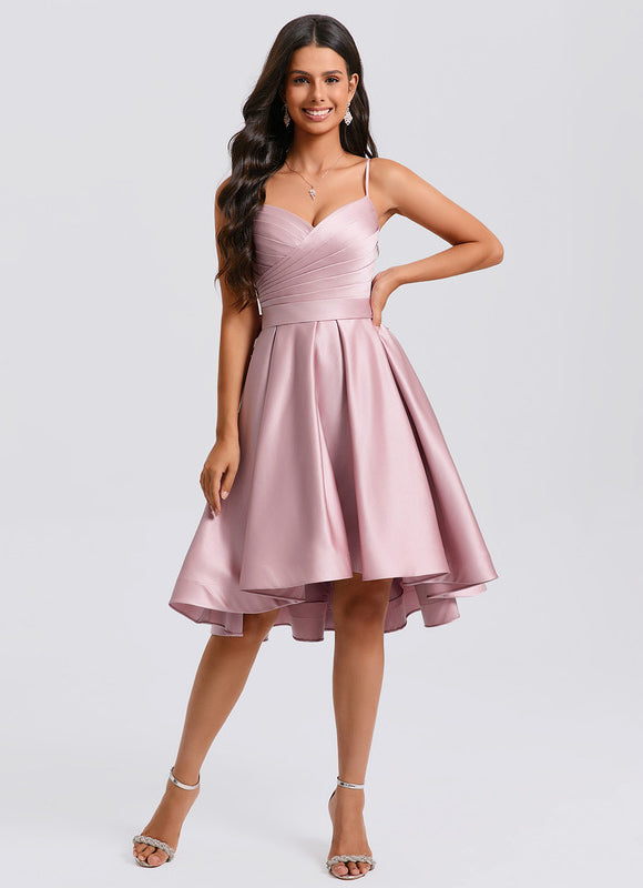 Robe Pastel Rose Trapèze Satiné Élégante - gallery 2