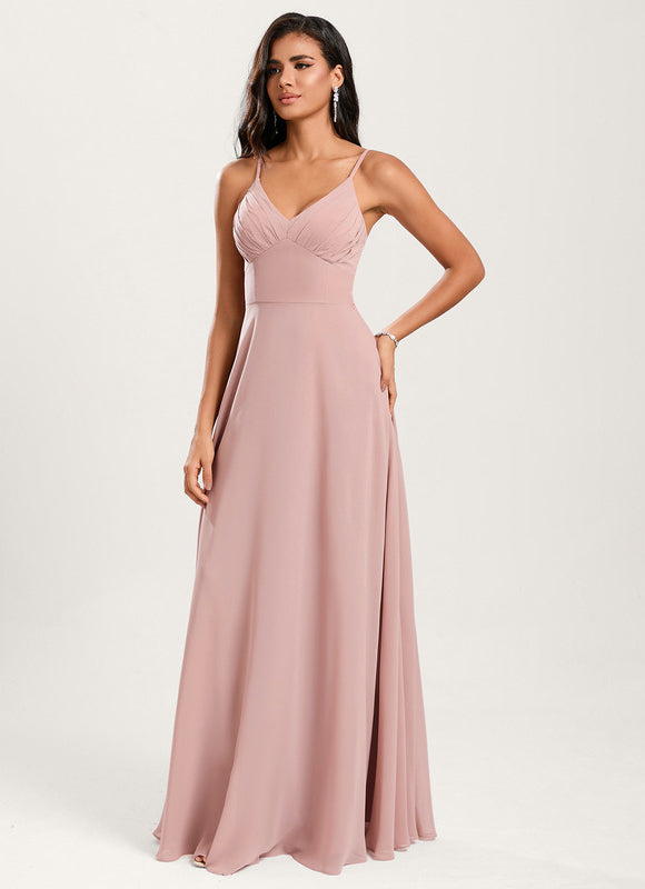 Robe Pastel Rose Demoiselle D'Honneur Élégante - gallery 1