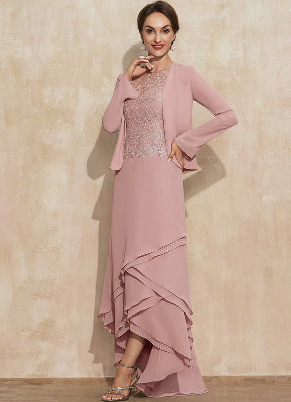 Robe Pastel Rose Trapèze Dentelle Asymétrique - gallery 1