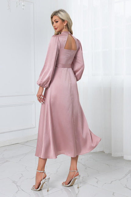 Robe Pastel Rose Satin Col Montant - gallery 2