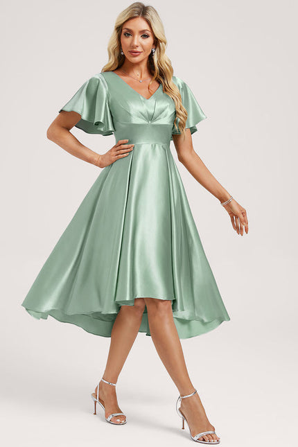Robe Pastel Vert Satin Volants Asymétrique - gallery 2