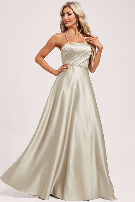 Robe Pastel Vert Satin Long Trapèze - gallery 1