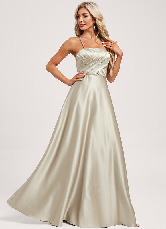 Robe Pastel Vert Satin Long Trapèze - gallery 1