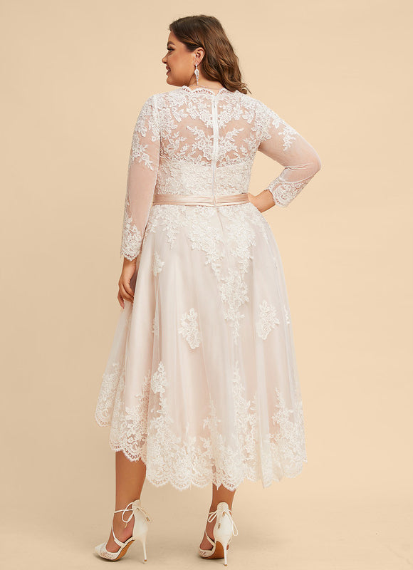 Robe Pastel Mariage Rose Poudré Dentelle - gallery 7