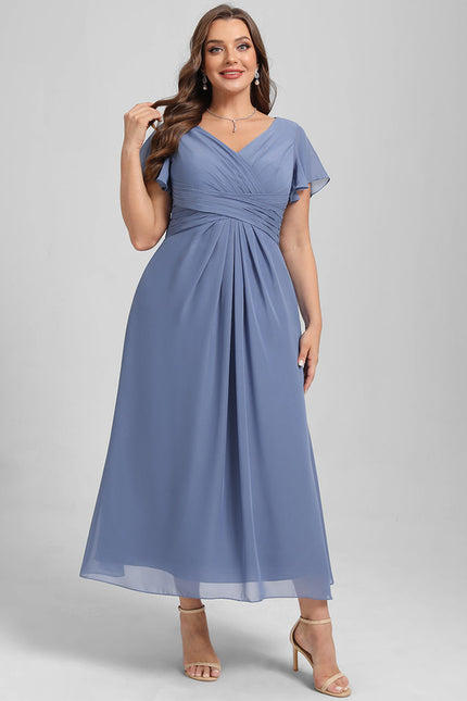 Robe Pastel Bleu Col V Longueur Mollet - gallery 7