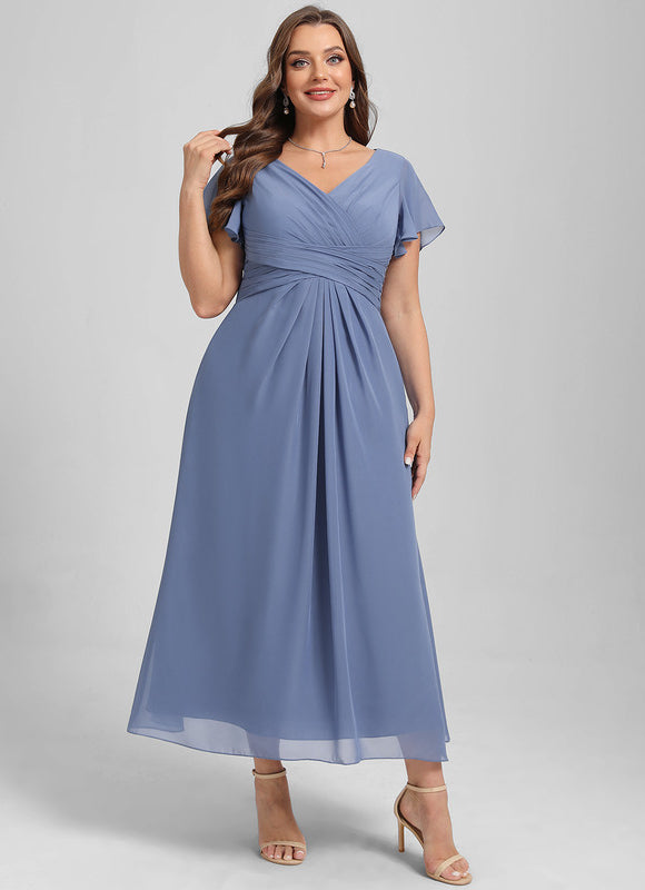 Robe Pastel Bleu Col V Longueur Mollet - gallery 7