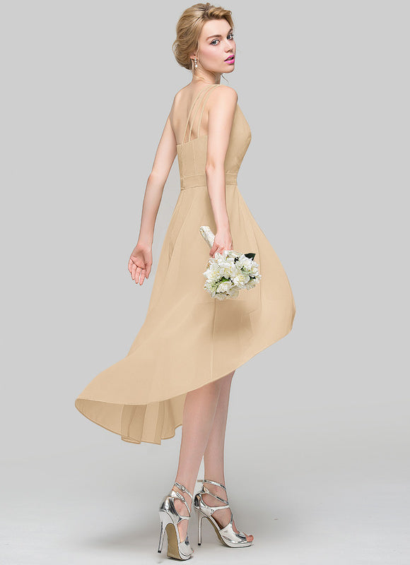 Robe Pastel Beige Décolleté Asymétrique Chic - gallery 4