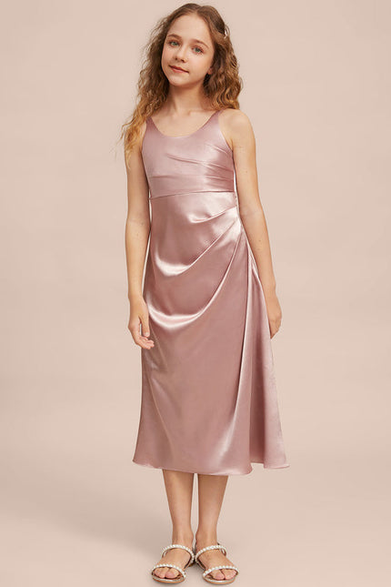 Robe Pastel Rose Satin Longueur Mollet - gallery 4