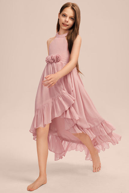 Robe Pastel Rose Volants Asymétrique Junior - gallery 2