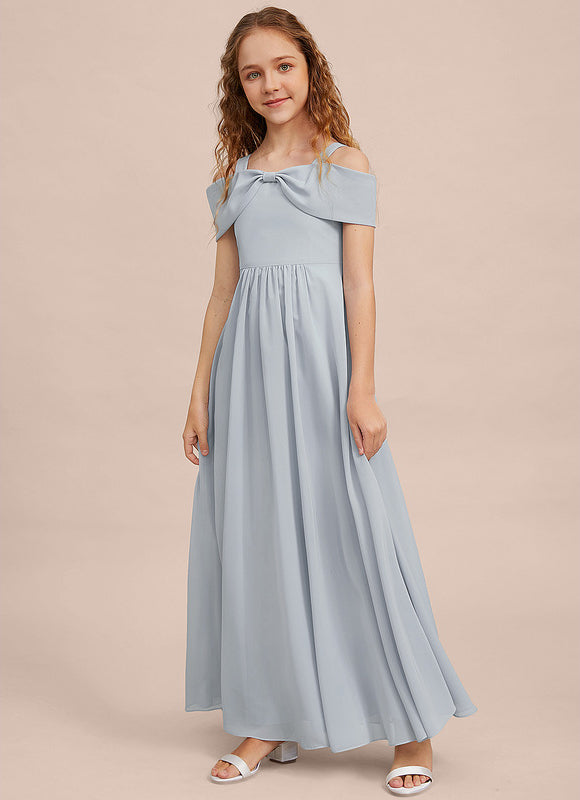 Robe Pastel Bleu Décolleté Épaules Ras Du Sol - gallery 5