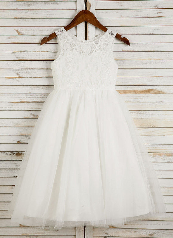 Robe Pastel Blanche Fille Mariage Col Rond - gallery 4