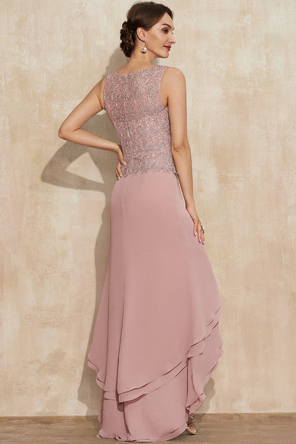 Robe Pastel Rose Trapèze Dentelle Asymétrique - gallery 5