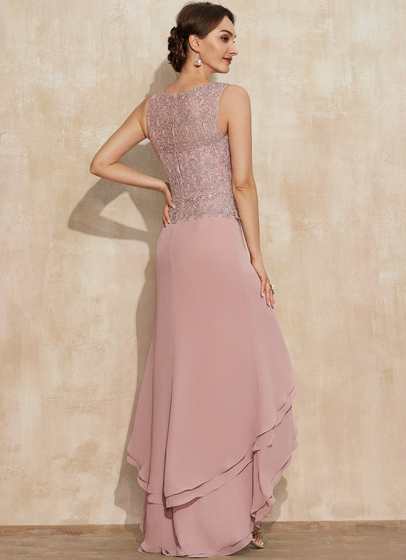 Robe Pastel Rose Trapèze Dentelle Asymétrique - gallery 5
