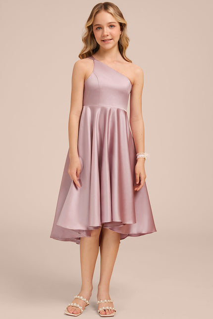 Robe Pastel Mauve Décolleté Asymétrique Satin - gallery 2