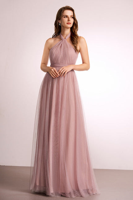 Robe Pastel Rose Décolleté Asymétrique Tulle - gallery 2