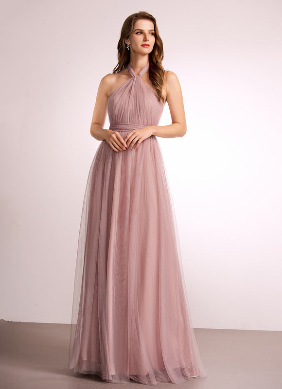 Robe Pastel Rose Décolleté Asymétrique Tulle - gallery 2