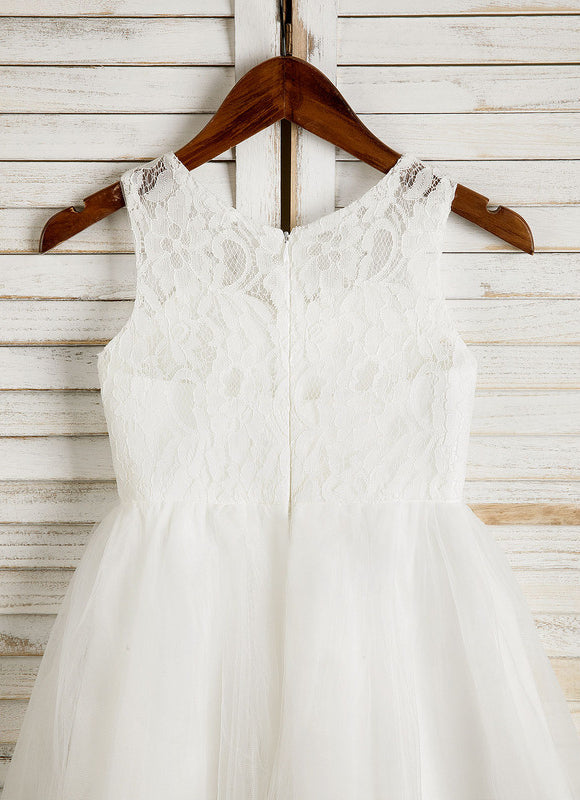Robe Pastel Blanche Fille Mariage Col Rond - gallery 5