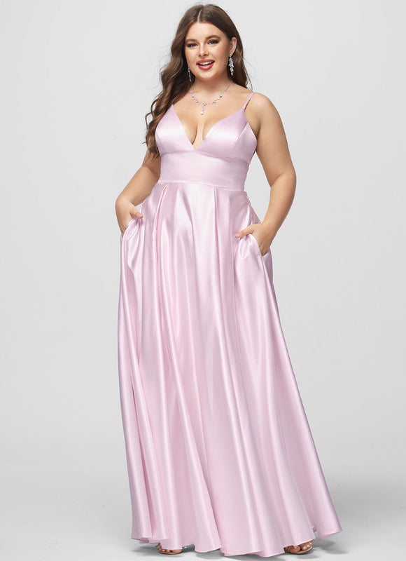 Robe Pastel Bleue Satin Trapèze Col V - gallery 4