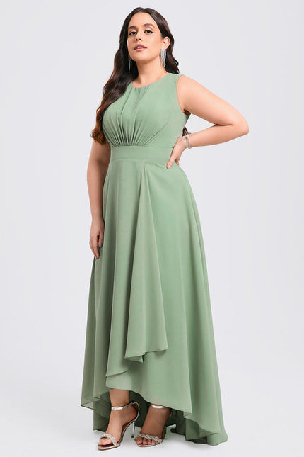 Robe Pastel Verte Mousseline Trapèze Col Rond - gallery 6