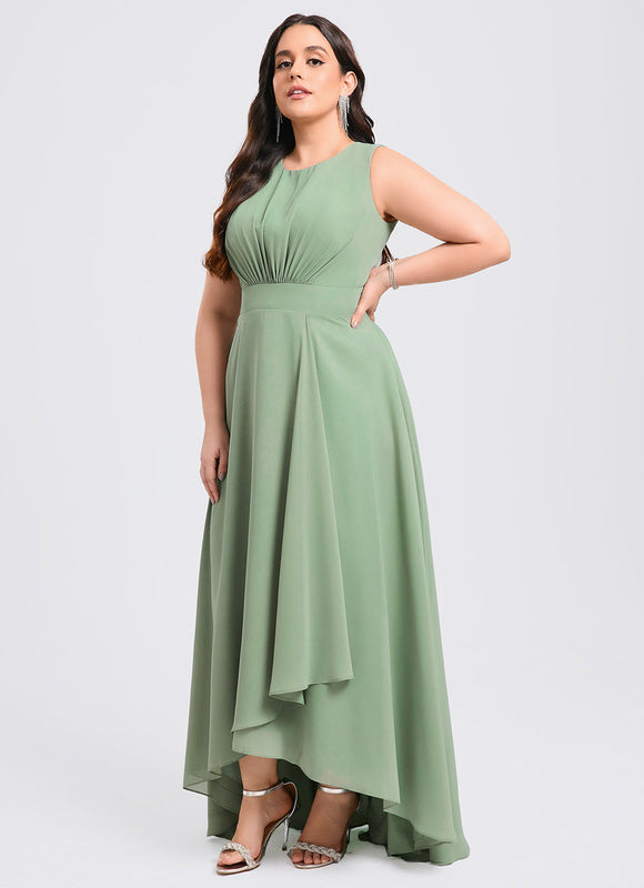 Robe Pastel Verte Mousseline Trapèze Col Rond - gallery 6