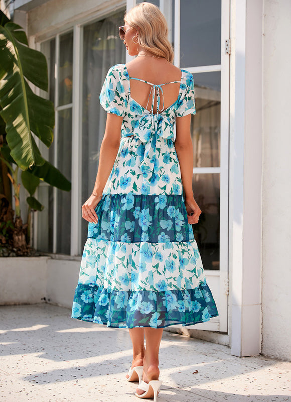 Robe Pastel Bleu Floral Col Cœur - gallery 5