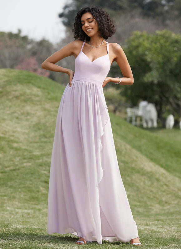 Robe Pastel Bleu Asymétrique Col V Volants - gallery 8