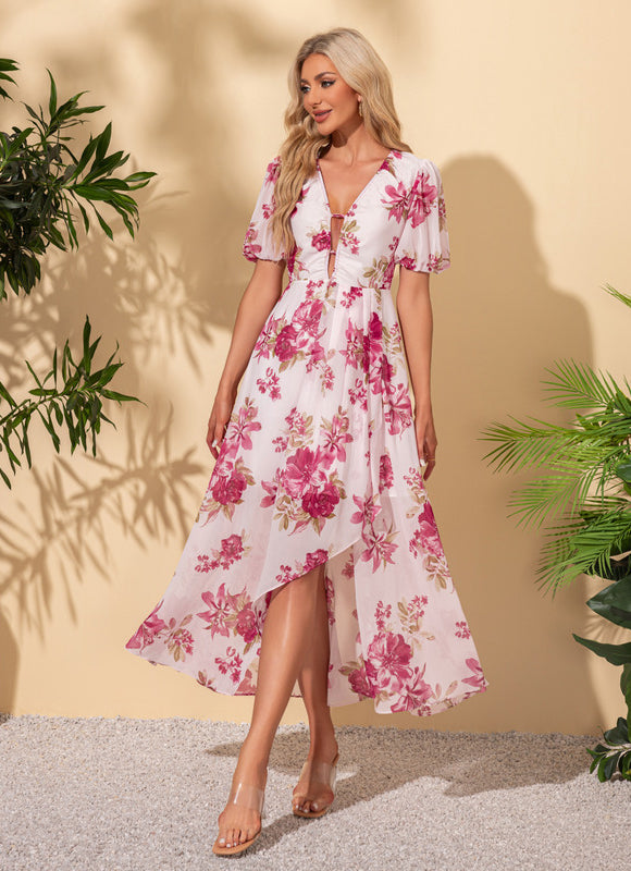 Robe Pastel Fleurie Blanche Maxi Trapèze - gallery 2
