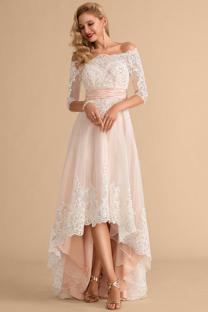 Robe Pastel Saumon Asymétrique Dentelle Chic - gallery 4