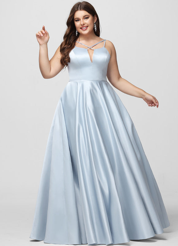 Robe Pastel Bleue Satin Trapèze Col V - gallery 4
