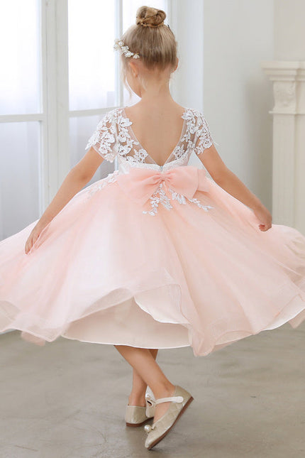 Robe Pastel Rose Col V En Tulle - gallery 2