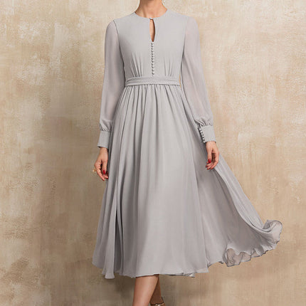 Robe Pastel Grise Trapèze Col Rond