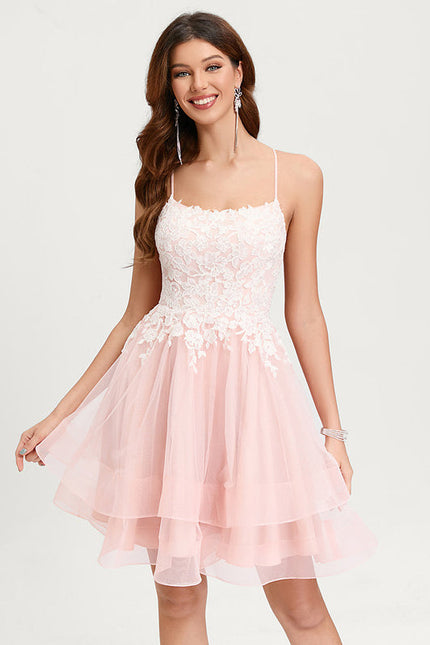 Robe Pastel Rose Col Rond Tulle Prom