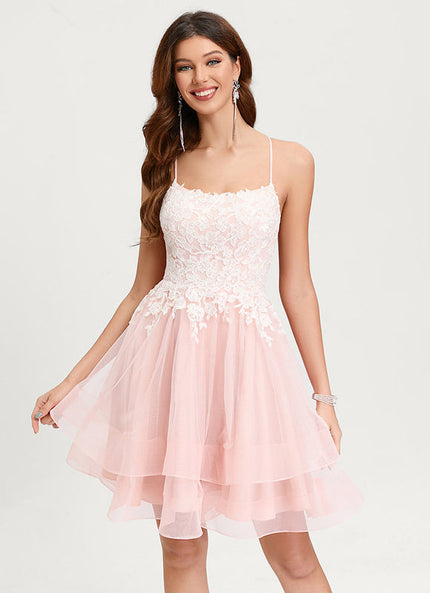 Robe Pastel Rose Col Rond Tulle Prom