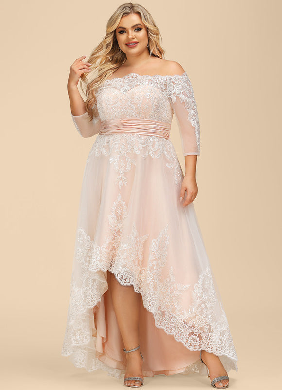 Robe Pastel Saumon Asymétrique Dentelle Chic - gallery 7