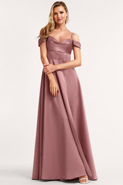 Robe Pastel Rose Décolleté Épaules Satin - gallery 2