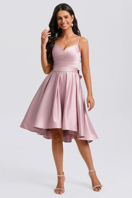 Robe Pastel Rose Trapèze Satiné Élégante - gallery 3