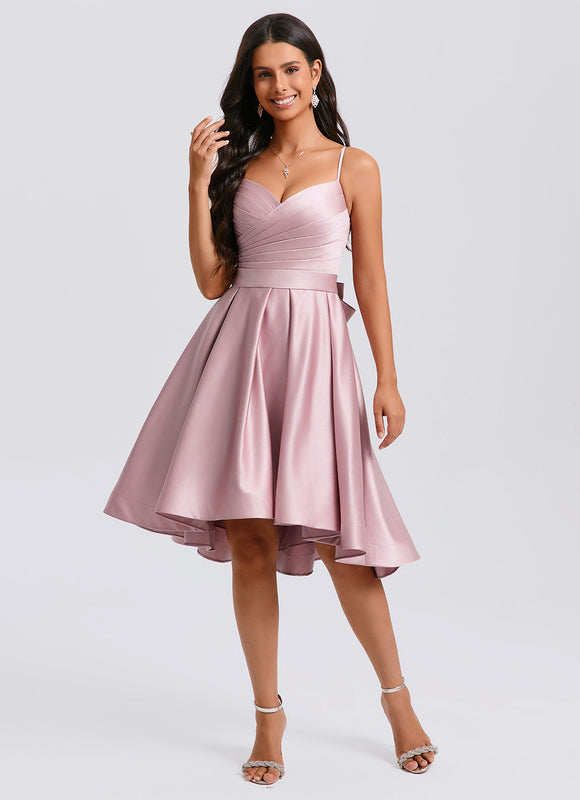 Robe Pastel Rose Trapèze Satiné Élégante - gallery 3