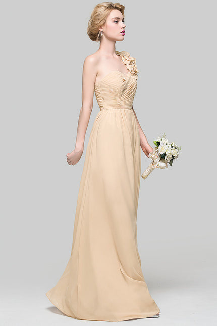 Robe Pastel Beige Décolleté Asymétrique Florale - gallery 2