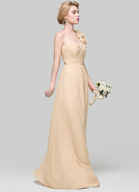 Robe Pastel Beige Décolleté Asymétrique Florale - gallery 2