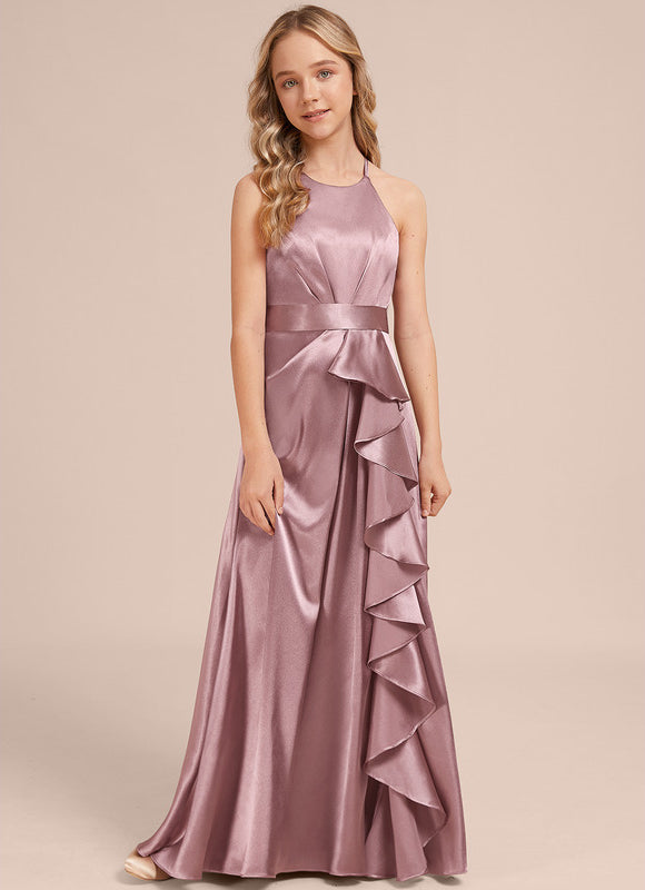 Robe Pastel Rose Satin Demoiselle D'Honneur - gallery 2