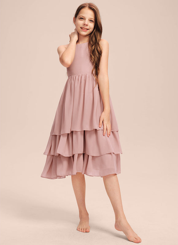 Robe Pastel Rose Trapèze À Volants - gallery 1