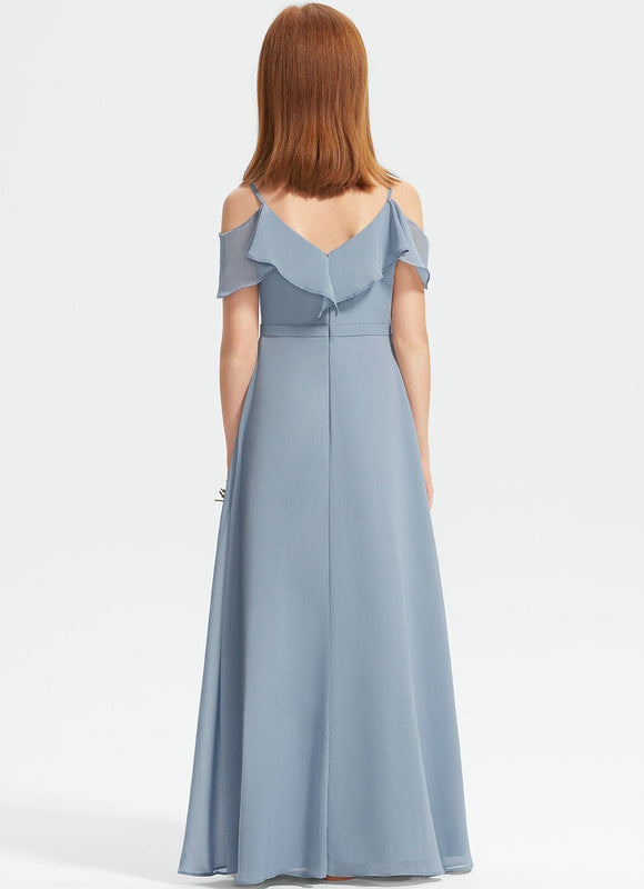Robe Pastel Bleu Décolleté Épaules Ras Du Sol - gallery 1
