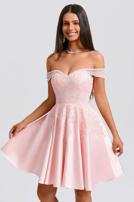 Robe Pastel Rose Courte Dentelle Strass - gallery 1