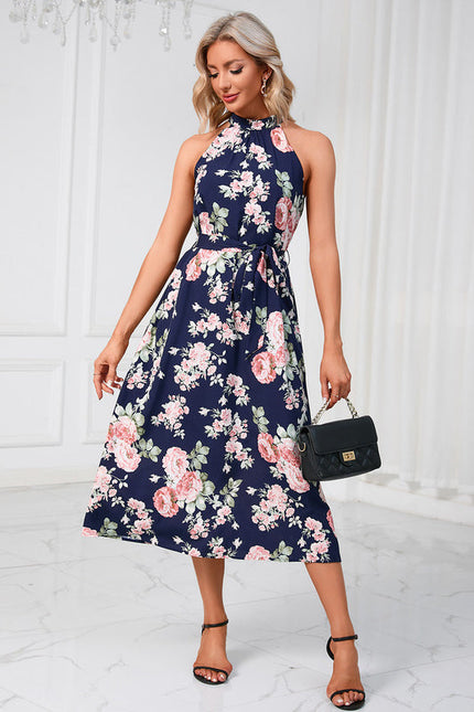 Robe Pastel Verte Imprimée Fleuri Midi - gallery 7