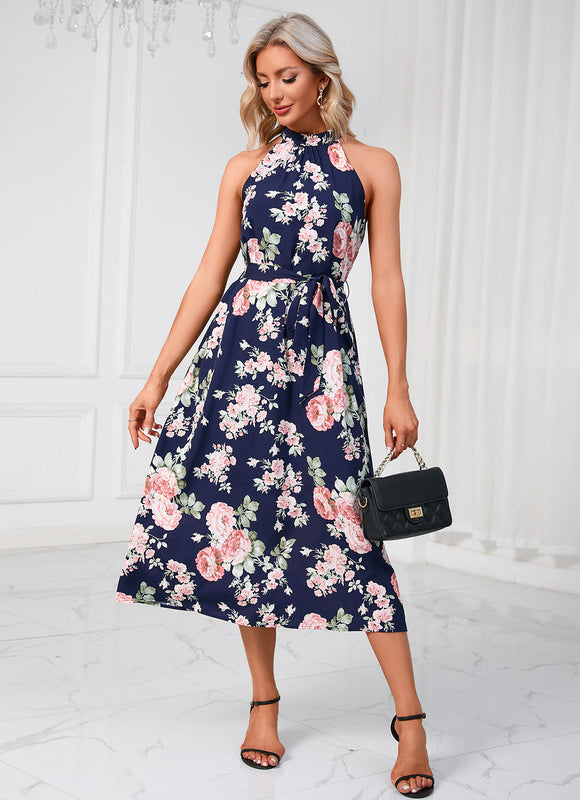 Robe Pastel Verte Imprimée Fleuri Midi - gallery 7