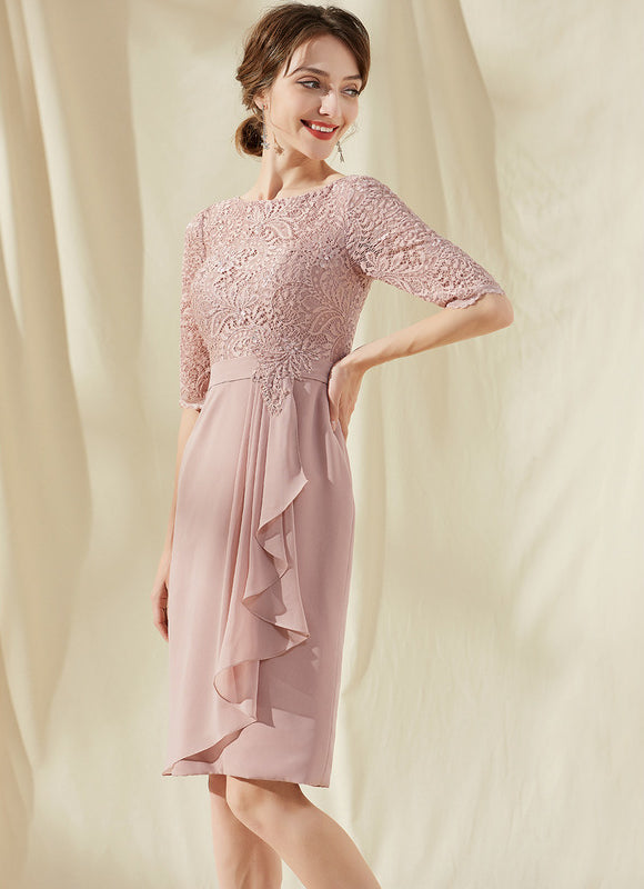 Robe Pastel Blush Longueur Genou Dentelle - gallery 2