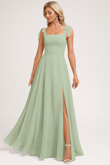 Robe Pastel Verte Trapèze Col Carré - gallery 4