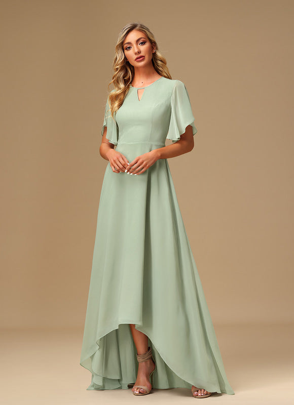 Robe Pastel Verte Mousseline À Volants - gallery 2