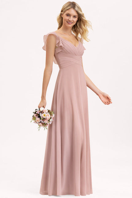 Robe Pastel Rose Demoiselle D'Honneur À Volants