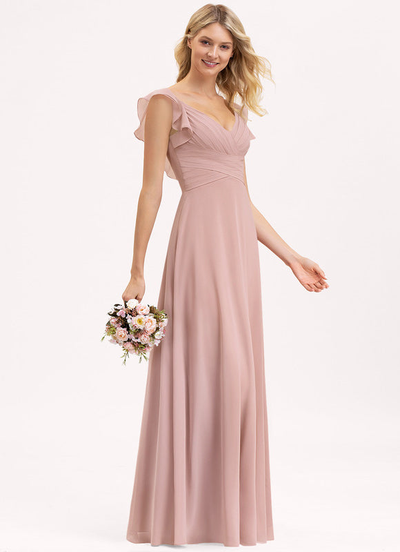 Robe Pastel Rose Demoiselle D'Honneur À Volants
